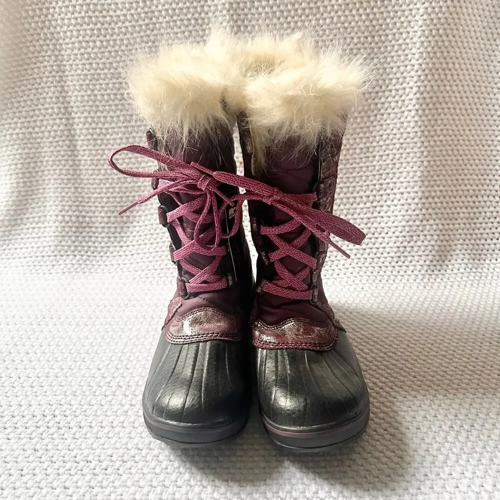 Sorel Purple Magenta Metallic Tofino Fur Mid Calf Winter Boots NY2325 7 Kids NWT
